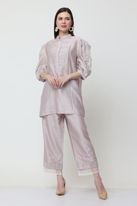 Midori By Sgv Bella Floral Cutwork Sleeve Short Kurta With Pant 