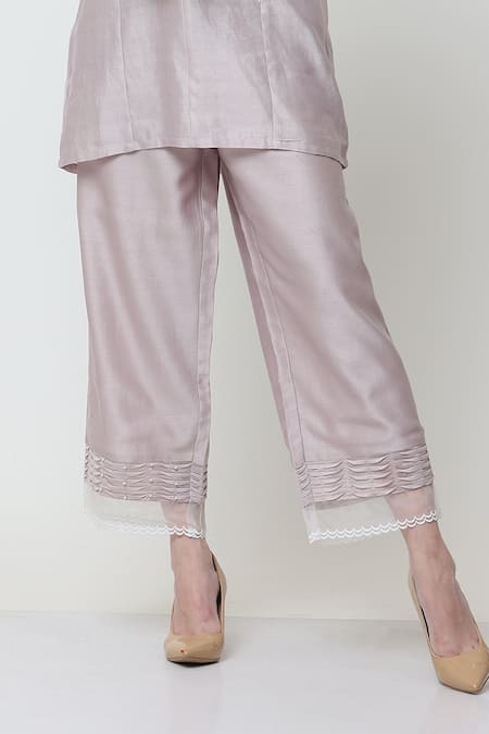 Buy_Midori By Sgv_Purple Cotton, Silk, Chanderi Bella Floral Cutwork Sleeve Short Kurta With Pant _Online_at_Aza_Fashions