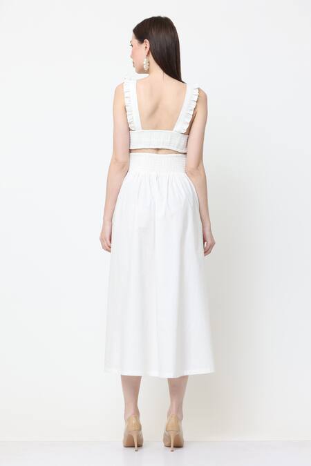 Shop_Midori By Sgv_White Cotton Embroidered Thread Square Gulnar Dress  _at_Aza_Fashions