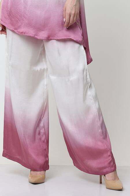 Buy_Midori By Sgv_Pink Satin Pearls, Sequins One Shoulder Celia Embellished Ombre Kurta With Pant _Online_at_Aza_Fashions