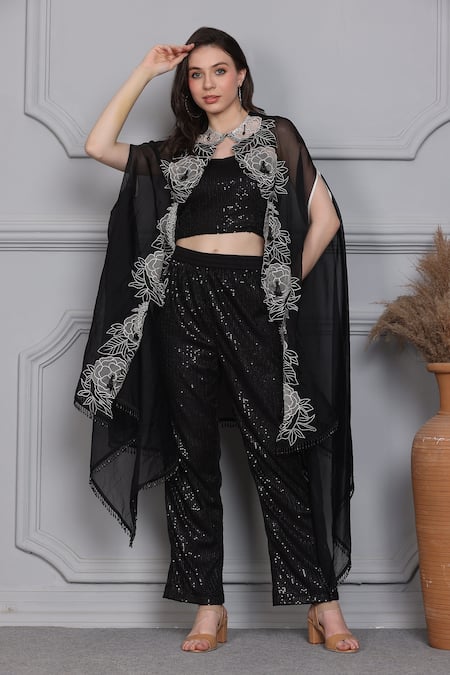 Midori By Sgv Lily Floral Border Cape Pant Set 