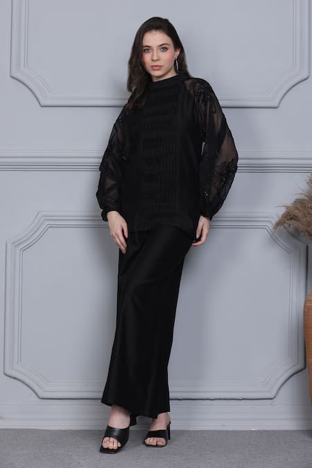 Midori By Sgv Floral Embroidered Sleeve Top With Pant 