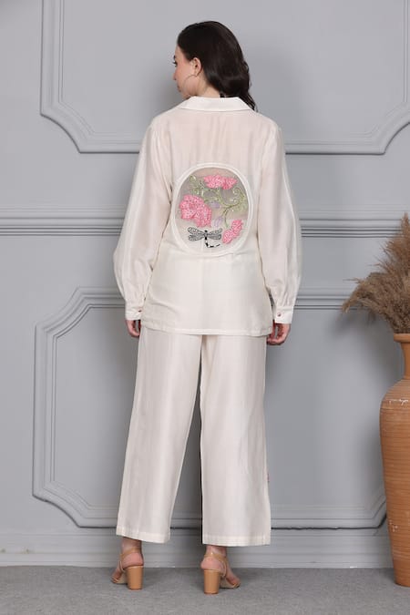 Midori By Sgv Floral Embroidered Panel Shirt With Pant 