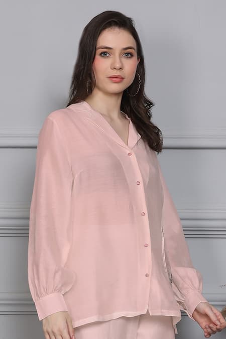 Buy_Midori By Sgv_Pink Chanderi, Cotton Pearls, Sequins Blossom Embroidered Panel Shirt With Pant _Online_at_Aza_Fashions