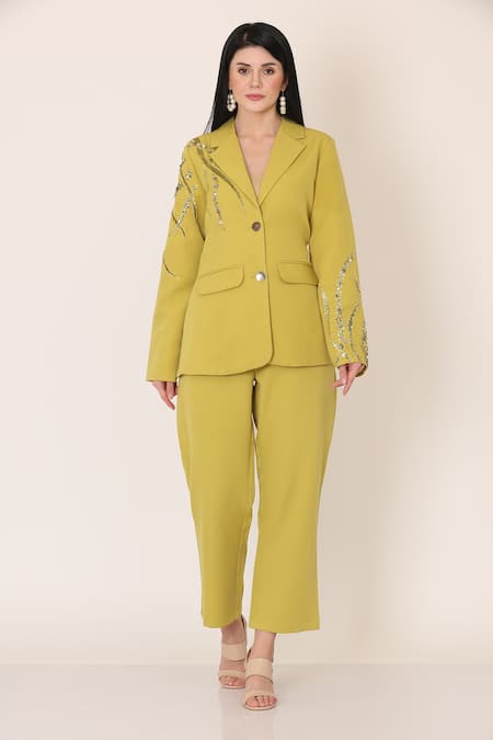 Midori By Sgv Embroidered Blazer & Pant Set 