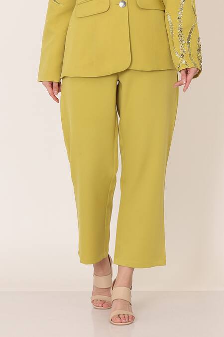 Buy_Midori By Sgv_Green Imported Crepe Embroidered Sequin Lapel Collar Blazer And Pant Set _Online_at_Aza_Fashions