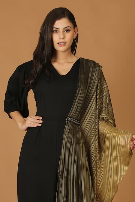 Midori By Sgv Green Imported Crepe V Neck Pleated Draped Jumpsuit Online at Aza Fashions Midori By Sgv_Green Imported Crepe V Neck Pleated Draped Jumpsuit _Online_at_Aza_Fashions