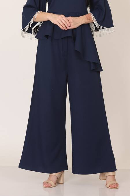 Buy Midori By Sgv Blue Imported Crepe Embroidered Asymmetric Peplum Top And Pant Set Online at Aza Fashions Buy_Midori By Sgv_Blue Imported Crepe Embroidered Asymmetric Peplum Top And Pant Set _Online_at_Aza_Fashions