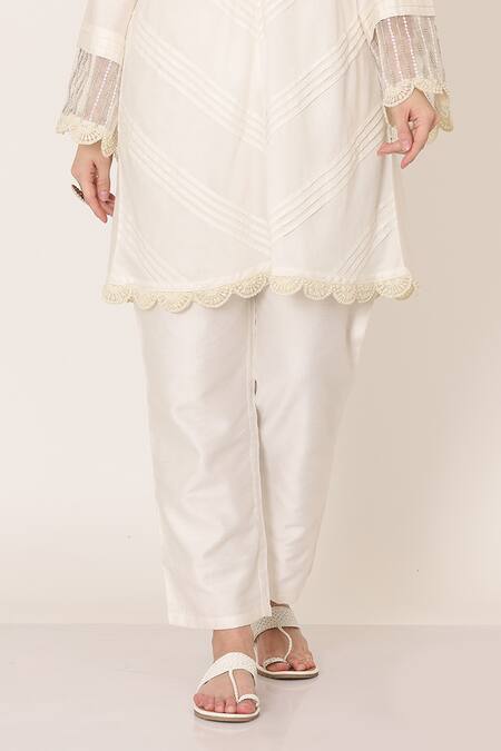Shop Midori By Sgv White Chanderi, Cotton Pearls, Sequins Silk Embroidered Tunic And Pant Set Online at Aza Fashions Shop_Midori By Sgv_White Chanderi, Cotton Pearls, Sequins Silk Embroidered Tunic And Pant Set _Online_at_Aza_Fashions