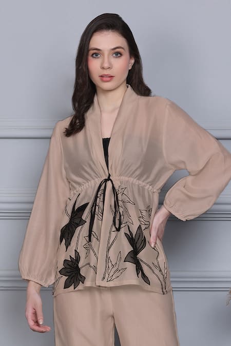 Midori By Sgv Beige Silk, Cotton, Silk, Embroidery Thread Top And Pant Set Online at Aza Fashions Midori By Sgv_Beige Silk, Cotton, Silk, Embroidery Thread Top And Pant Set _Online_at_Aza_Fashions