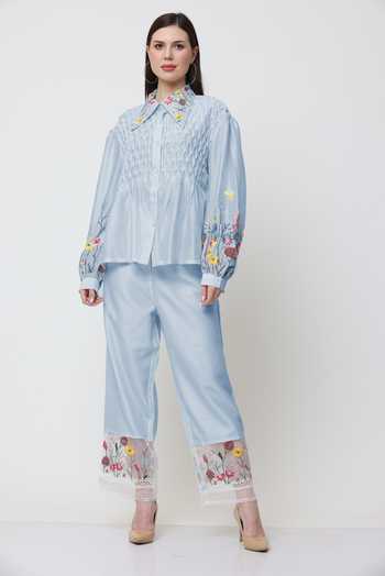 Midori By Sgv Blue Cotton Silk Chanderi Allora Blossom Embroidered With Pant Online at Aza Fashions Midori By Sgv_Blue Cotton Silk Chanderi Allora Blossom Embroidered With Pant _Online_at_Aza_Fashions