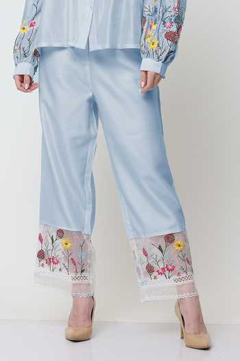 Buy Midori By Sgv Blue Cotton Silk Chanderi Allora Blossom Embroidered With Pant Online at Aza Fashions Buy_Midori By Sgv_Blue Cotton Silk Chanderi Allora Blossom Embroidered With Pant _Online_at_Aza_Fashions