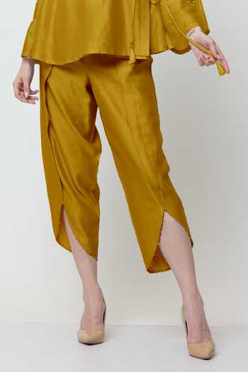 Midori By Sgv_Yellow Chanderi Embroidery V-neck Nora Thread Angrakha With Pant _Online_at_Aza_Fashions