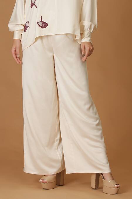Buy_Midori By Sgv_Beige Satin, Crepe Cut Work, Beads Cutdana And Embroidered Shirt & Pant Set _Online_at_Aza_Fashions