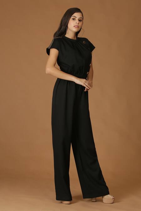 Buy_Midori By Sgv_Black Imported Crepe Round Lace Patch Elasticated Waist Jumpsuit  _Online_at_Aza_Fashions