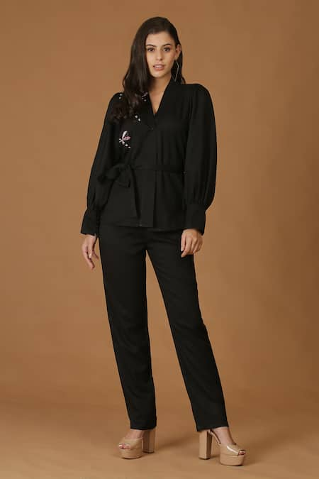 MIDORI BY SGV Dragonfly Embroidered Top Pant Set 