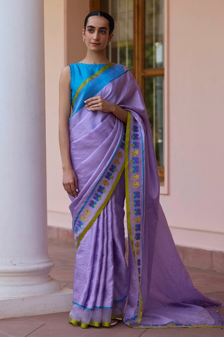 Surmaye Purple Handwoven Mulberry Soulful Melodies Jamdani Motif Hem Saree 