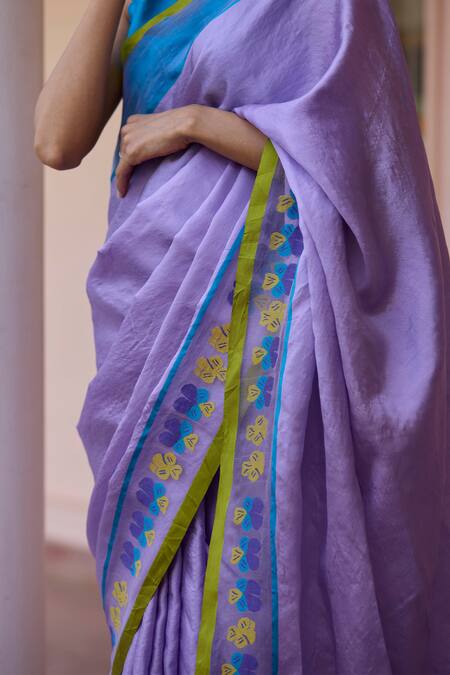 Shop Surmaye Purple Handloom Cotton Embroidery Soulful Melodies Jamdani Pansy Motif Hem Saree Online at Aza Fashions Shop_Surmaye_Purple Handloom Cotton Embroidery Soulful Melodies Jamdani Pansy Motif Hem Saree _Online_at_Aza_Fashions