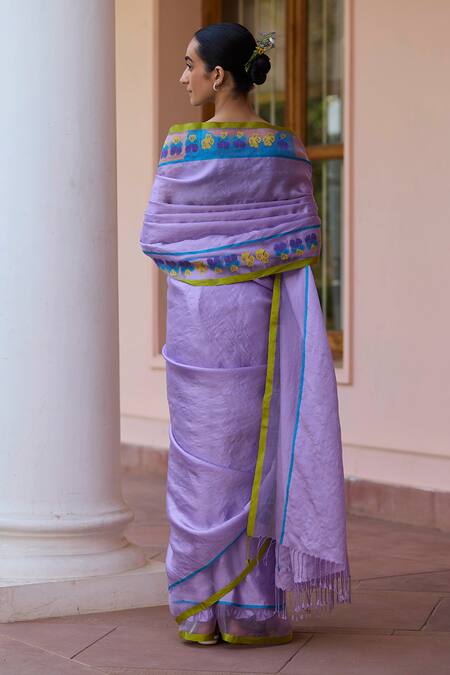 Shop Surmaye Purple Handloom Cotton Embroidery Soulful Melodies Jamdani Pansy Motif Hem Saree at Aza Fashions Shop_Surmaye_Purple Handloom Cotton Embroidery Soulful Melodies Jamdani Pansy Motif Hem Saree _at_Aza_Fashions