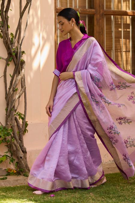 Surmaye Pink Silk Embroidery Reflections Jamdani Floral Motif Saree Online at Aza Fashions Surmaye_Pink Silk Embroidery Reflections Jamdani Floral Motif Saree _Online_at_Aza_Fashions