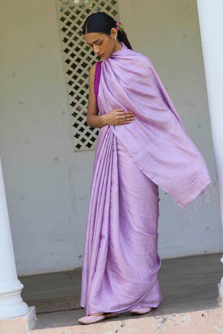 Surmaye Pink Silk Tassels Inner Peace Handwoven Saree Online at Aza Fashions Surmaye_Pink Silk Tassels Inner Peace Handwoven Saree _Online_at_Aza_Fashions