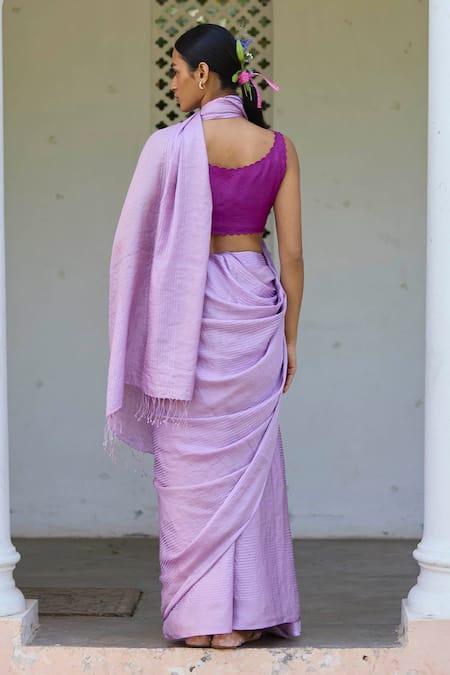 Shop Surmaye Pink Silk Tassels Inner Peace Handwoven Saree at Aza Fashions Shop_Surmaye_Pink Silk Tassels Inner Peace Handwoven Saree _at_Aza_Fashions