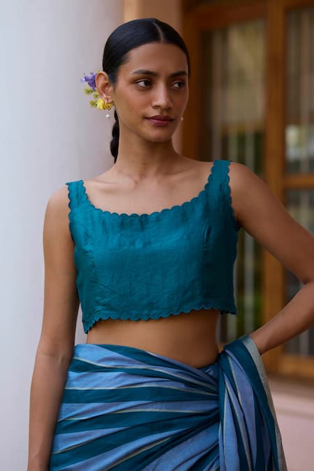 Surmaye Blue Handloom Cotton Solo Symphony Stripe Pattern Handwoven Saree at Aza Fashions Surmaye_Blue Handloom Cotton Solo Symphony Stripe Pattern Handwoven Saree _at_Aza_Fashions