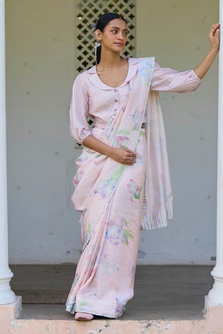 Surmaye Aura Magnolia Floral Hand Painted Saree 