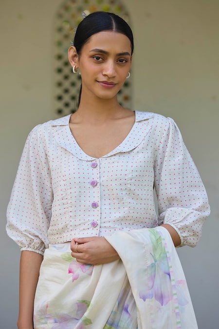 Shop_Surmaye_Beige Handloom Cotton, Silk Embroidery Aura Magnolia Handwoven Saree _Online_at_Aza_Fashions