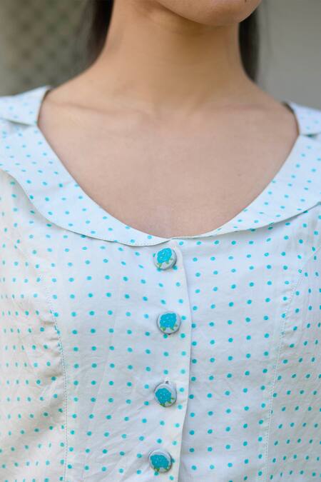 Surmaye Ivory Silk Round Neck Ditsy Drops Print Collar Blouse Online at Aza Fashions Surmaye_Ivory Silk Round Neck Ditsy Drops Print Collar Blouse _Online_at_Aza_Fashions