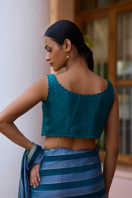 Surmaye Horizon Scallop Cutwork Edge Solid Blouse 