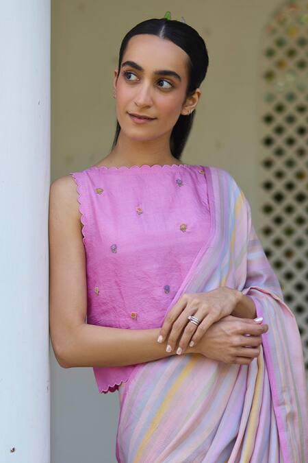 Surmaye Pink Beads Awakening Floret Embellished Blouse Online at Aza Fashions Surmaye_Pink Beads Awakening Floret Embellished Blouse _Online_at_Aza_Fashions