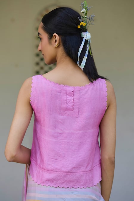 Shop Surmaye Pink Beads Awakening Floret Embellished Blouse at Aza Fashions Shop_Surmaye_Pink Beads Awakening Floret Embellished Blouse _at_Aza_Fashions