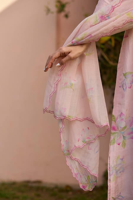 Buy_Surmaye_Pink Chanderi Embroidery Sunkissed Magnolia Print Dupatta _Online_at_Aza_Fashions