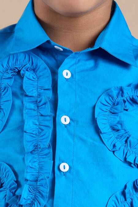 Buy_Lil Drama_Blue Cotton Ruffles Shirt And Printed Pant Set _Online_at_Aza_Fashions