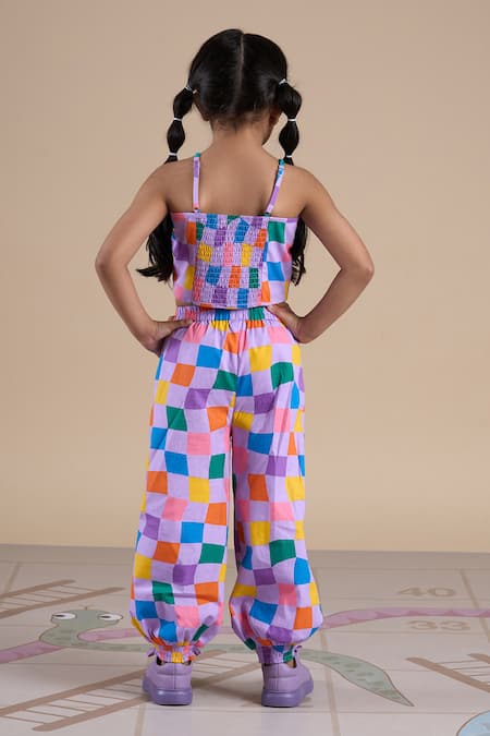 Shop_Lil Drama_Multi Color Cotton Checkered Print Top And Pant Set _at_Aza_Fashions