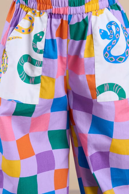 Shop_Lil Drama_Multi Color Cotton Checkered Print Top And Pant Set _Online_at_Aza_Fashions