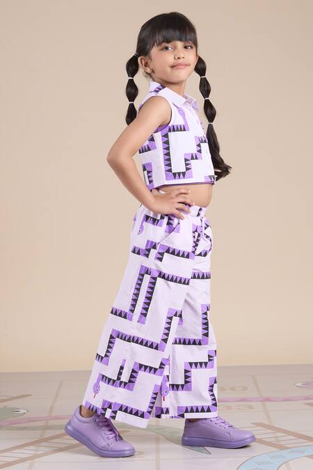 Buy_Lil Drama_Purple Cotton Snake Print Top And Pant Set _Online_at_Aza_Fashions