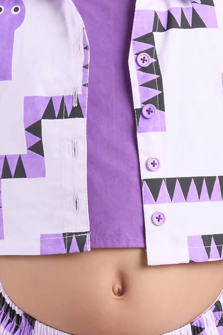 Shop_Lil Drama_Purple Cotton Snake Print Top And Pant Set _Online_at_Aza_Fashions