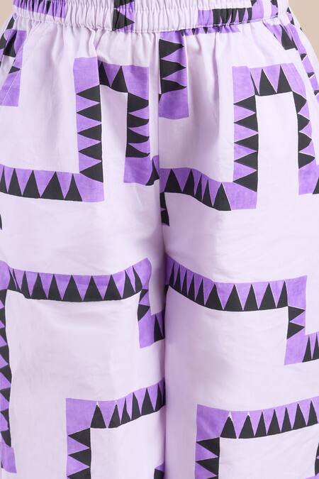 Lil Drama_Purple Cotton Snake Print Top And Pant Set _at_Aza_Fashions