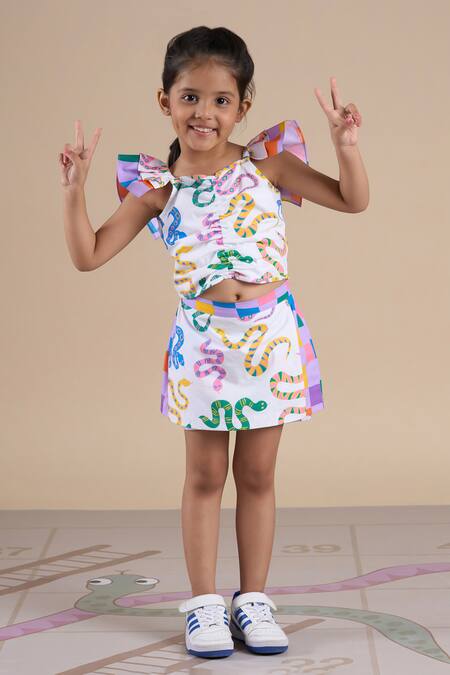 Lil Drama_Multi Color Cotton Snake Print Top And Skorts Set _Online_at_Aza_Fashions