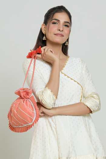 Kalakaari By Sagarika Coral Gota Patti Stripe Embroidered Potli Bag Online at Aza Fashions Kalakaari By Sagarika_Coral Gota Patti Stripe Embroidered Potli Bag _Online_at_Aza_Fashions