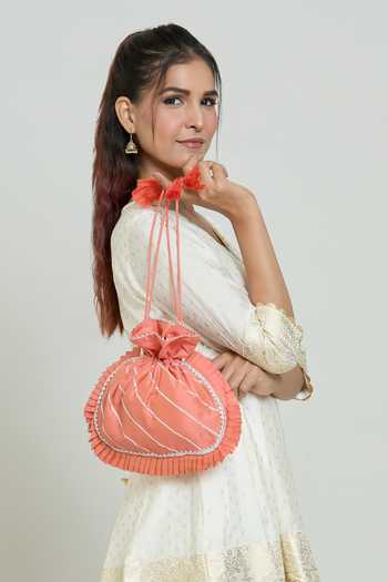 Buy Kalakaari By Sagarika Coral Gota Patti Stripe Embroidered Potli Bag Online at Aza Fashions Buy_Kalakaari By Sagarika_Coral Gota Patti Stripe Embroidered Potli Bag _Online_at_Aza_Fashions