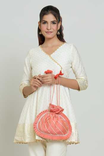 Kalakaari By Sagarika Coral Gota Patti Stripe Embroidered Potli Bag at Aza Fashions Kalakaari By Sagarika_Coral Gota Patti Stripe Embroidered Potli Bag _at_Aza_Fashions