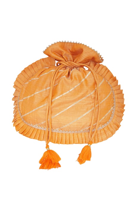 Shop Kalakaari By Sagarika Orange Gota Patti Stripe Work Potli Bag at Aza Fashions Shop_Kalakaari By Sagarika_Orange Gota Patti Stripe Work Potli Bag _at_Aza_Fashions