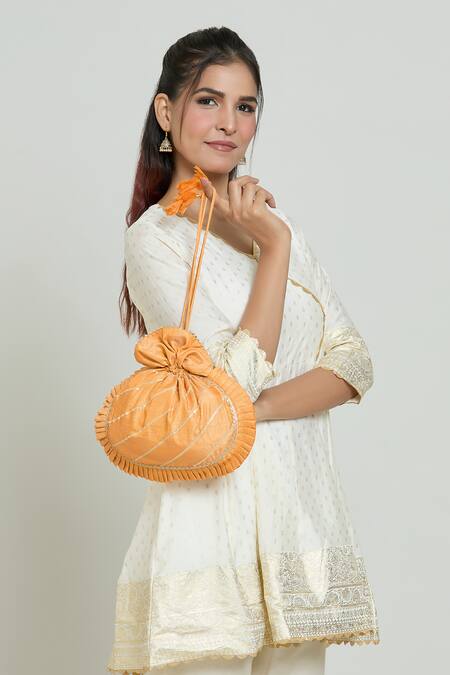 Kalakaari By Sagarika Orange Gota Patti Stripe Work Potli Bag Online at Aza Fashions Kalakaari By Sagarika_Orange Gota Patti Stripe Work Potli Bag _Online_at_Aza_Fashions