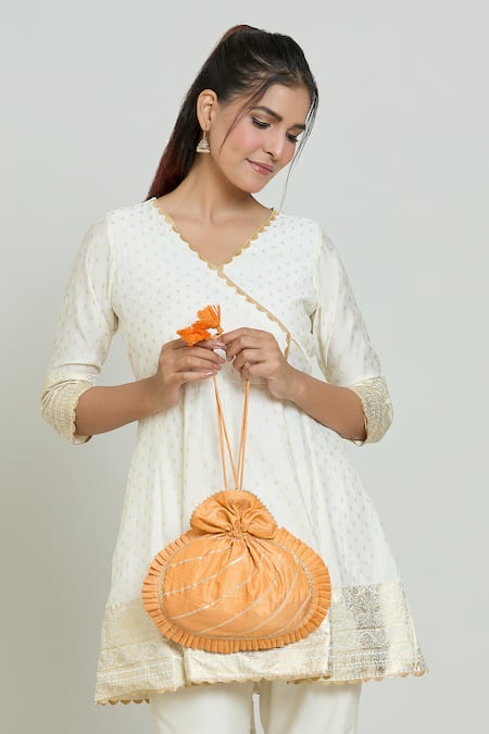 Buy Kalakaari By Sagarika Orange Gota Patti Stripe Work Potli Bag Online at Aza Fashions Buy_Kalakaari By Sagarika_Orange Gota Patti Stripe Work Potli Bag _Online_at_Aza_Fashions