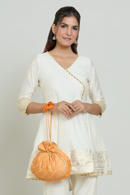 Kalakaari By Sagarika Orange Gota Patti Stripe Work Potli Bag at Aza Fashions Kalakaari By Sagarika_Orange Gota Patti Stripe Work Potli Bag _at_Aza_Fashions