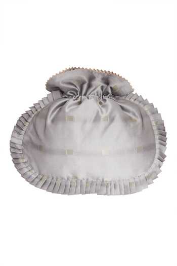 Shop Kalakaari By Sagarika Grey Gota Patti Striped Fan Pleat Potli Bag Online at Aza Fashions Shop_Kalakaari By Sagarika_Grey Gota Patti Striped Fan Pleat Potli Bag _Online_at_Aza_Fashions