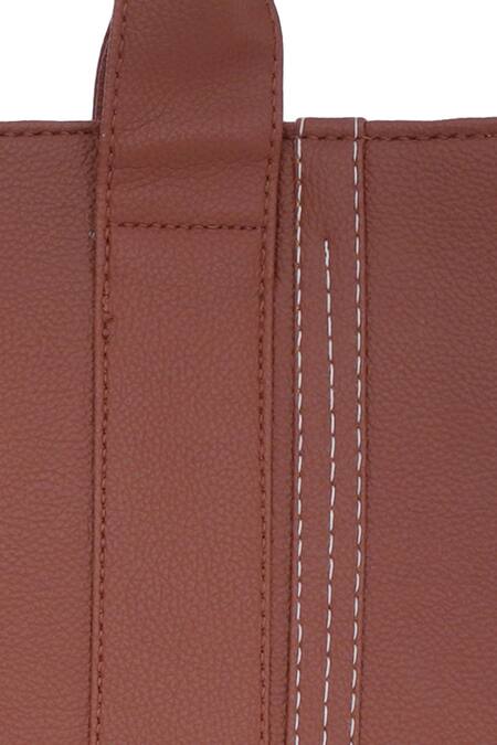 Shop_NR By Nidhi Rathi_Brown Stitchline Thread Rectangle Shaped Tote Bag_Online_at_Aza_Fashions